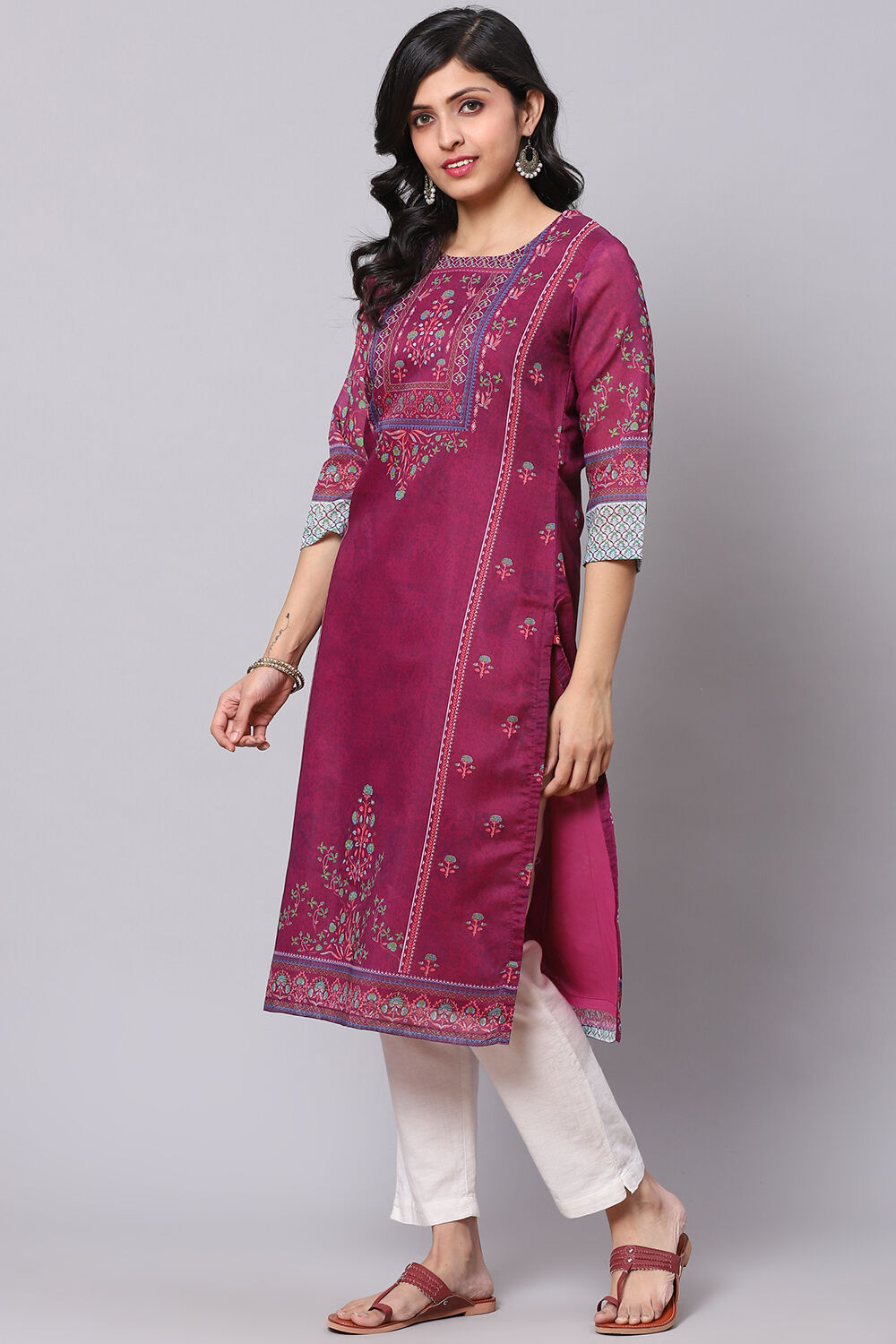 Dark Green A-Line Cotton Kurta image number 2